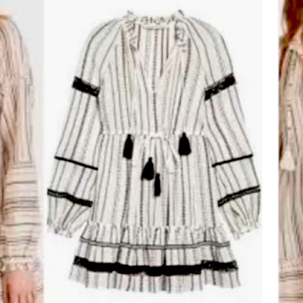 Veronica Beard DANICA LONG SLEEVE COVER-UP MINIDRESS IN WHITE/BLACK Size M